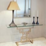 : bent glass console table