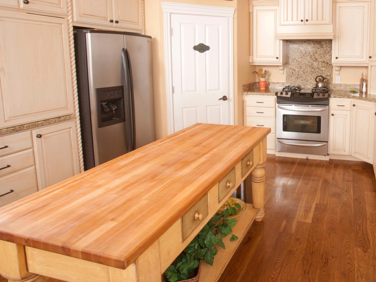 butcher block kitchen island with seating