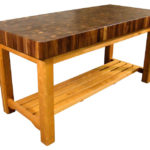 : butcher block table with stools