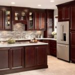: cherry kitchen cabinets with oak floors