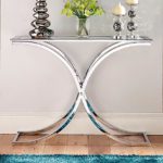 : glass console table with shelf