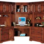 : home office corner desk with hutch