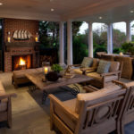 : outdoor living spaces with fireplace