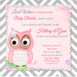 : pink and brown owl baby shower invitations